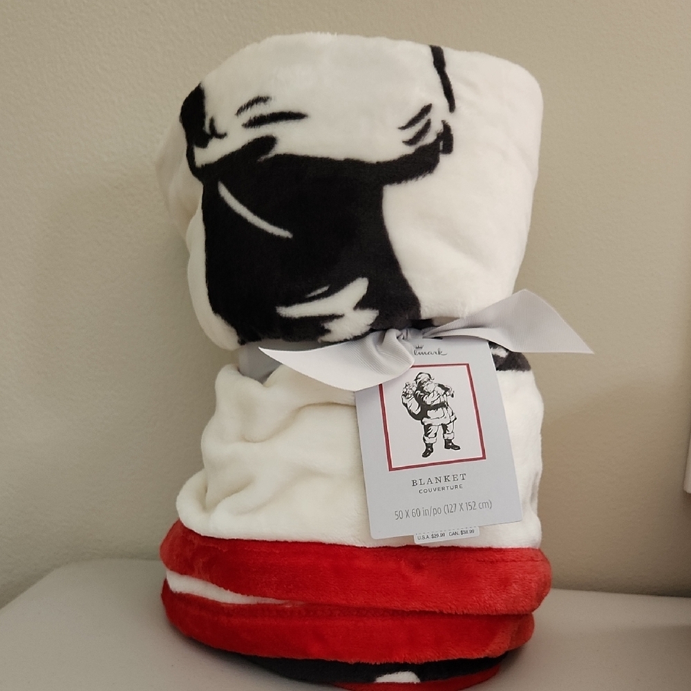Hallmark Black and White Blanket with Red Trim